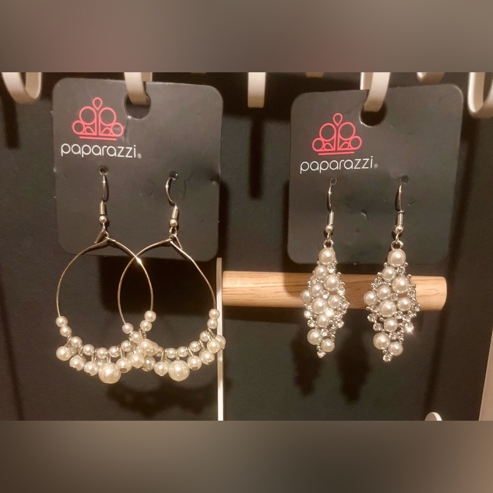 10 Pairs Paparazzi Earrings Gold & Silver Toned Faux Pearls Fashion Jewel (7)